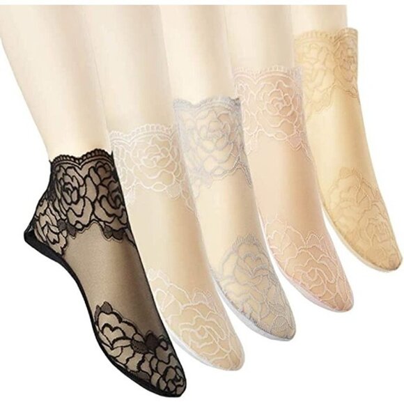 𝅺LADIES Socks Lace Short Ankle Stockings Socks Boots Heels Anklet Dress NWT - Picture 1 of 9